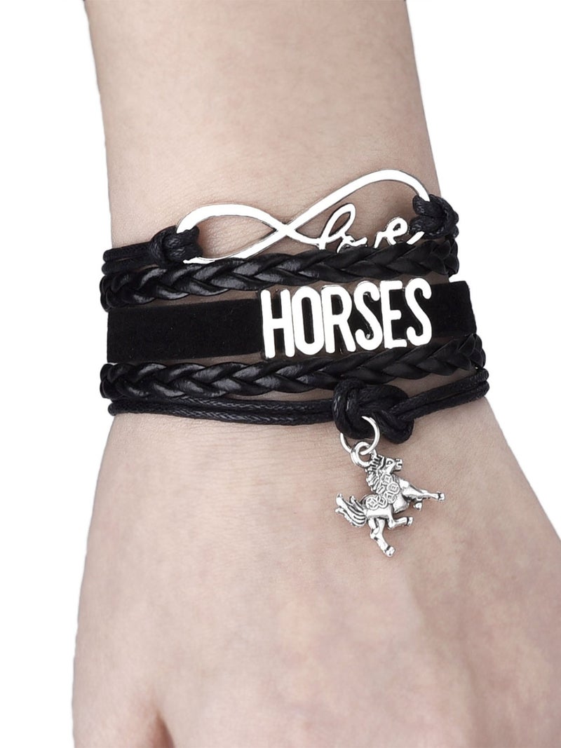 MTLEE 2 Pcs Christmas Horse Lover Gifts for Women Horse Bracelets Bangle Gifts Handmade Leather Love Charm Xmas Birthday Party Gift Stocking Stuffer for Friends Mom(Black and Blue) - Image 4